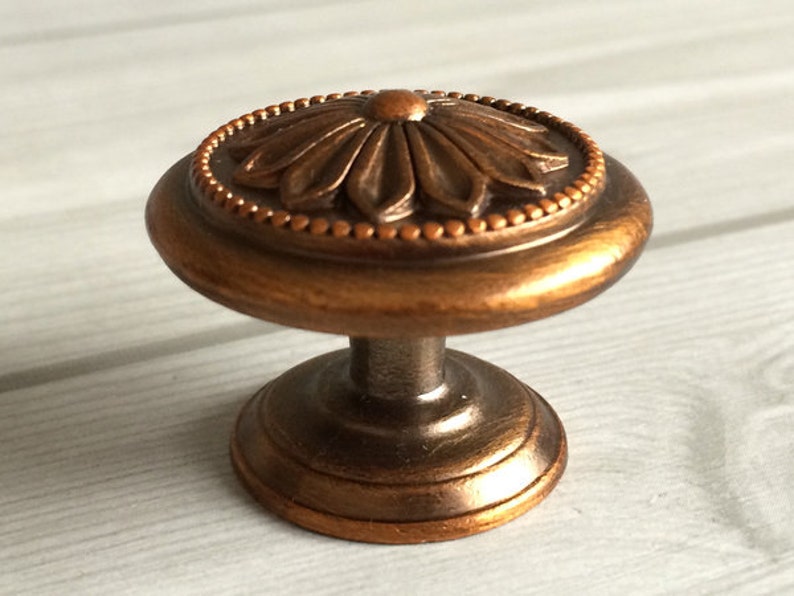 Dresser Knobs Flower Antique Gold Brass / Drawer Pulls Knobs Etsy