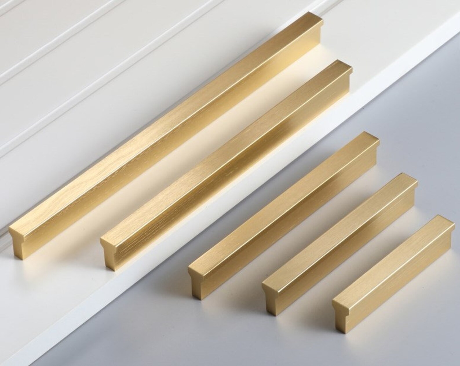 Mid Century Pulls Brushed Gold Brass Handle Pulls Etsy