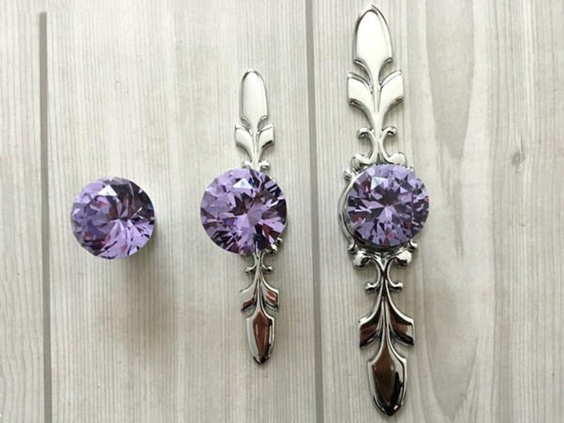 Purple Glass Crystal Knobs Dresser Knob Drawer Knobs Pull Etsy