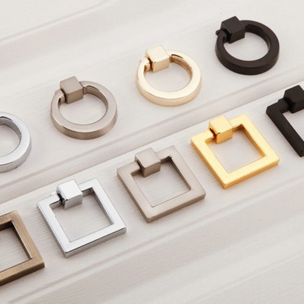 Square Cabinet Pull Gold Drop Ring Knob Drawer Knob Pull Cabinet Knob Pulls Dresser Knobs Brushed Nickel Steel Black Bronze Lynns Hardware