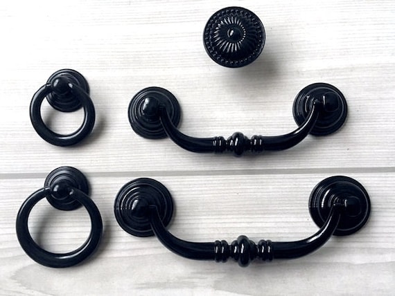 3.5 4.25 Black Drop Handles Bail Drawer Pull Dresser Knob Ring