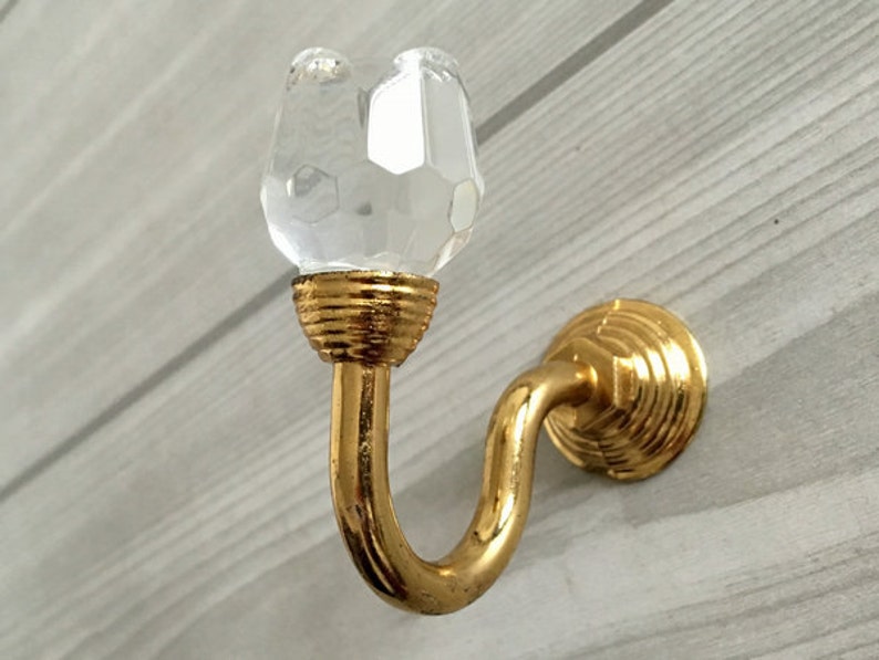 Rose Glass Wall Hooks Decorative Clear Crystal Gold Coat Hangers Curtain Tie Backs Hook Metal
