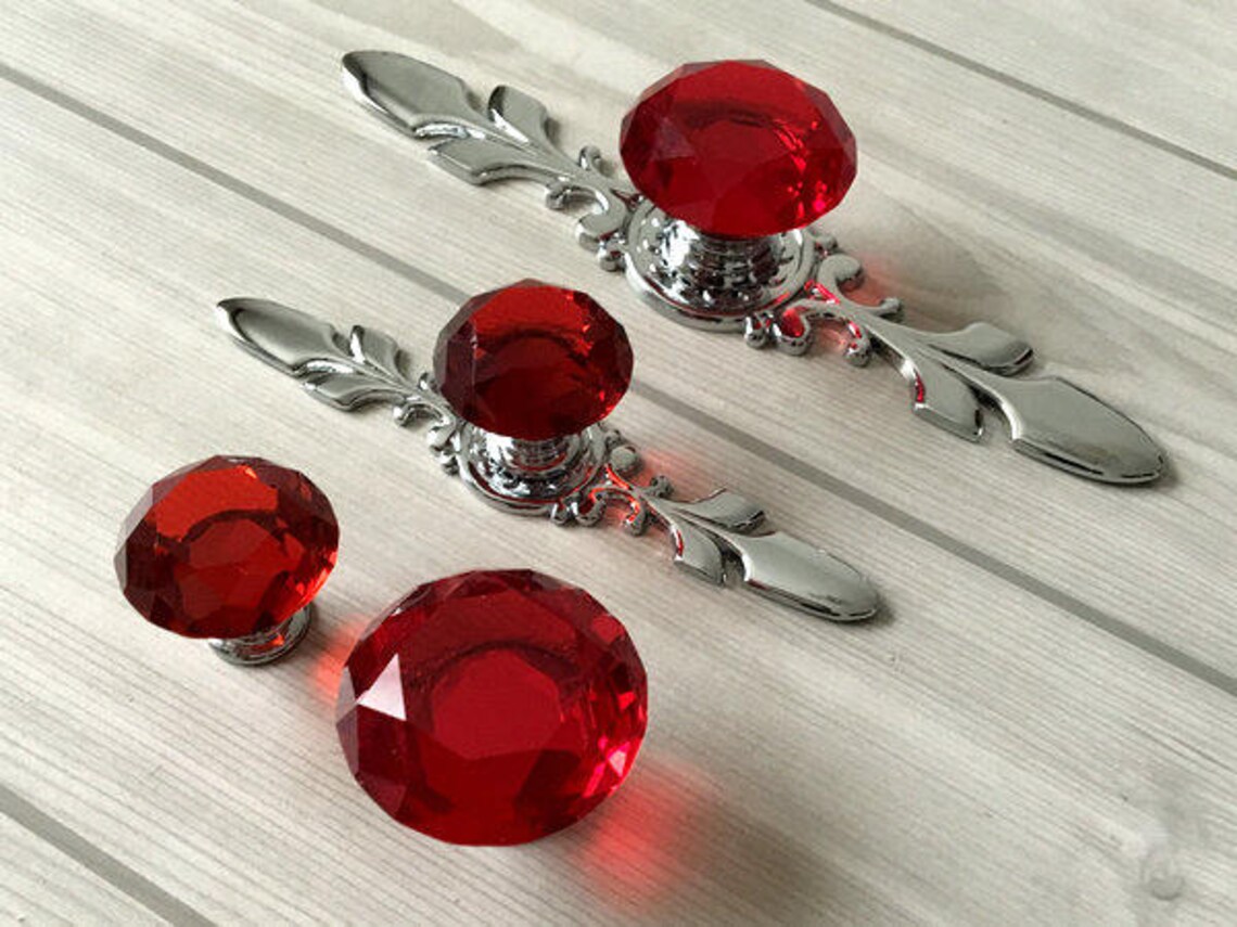 Red Glass Knobs Dresser Knob Pull Crystal Drawer Knobs Pulls Etsy