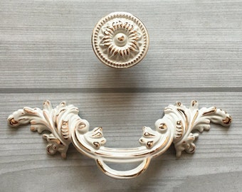 2.5" Shabby Chic Dresser Pull Drawer Pulls Handles White Gold Rustic Kitchen Cabinet Handle Door Knobs Pull French Country 2 1/2" 64 mm