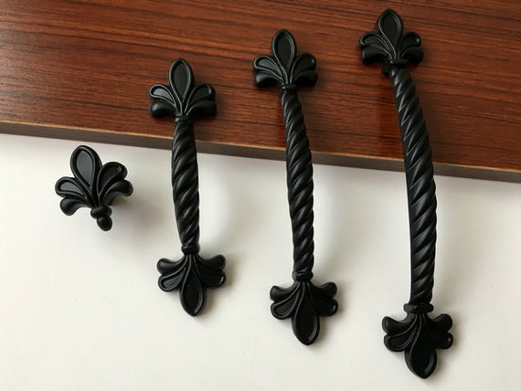 2.5/" 3.75/" 5/" Black Fleur De Lis Drawer Pull Door Knob Cabinet Handle 64 96 128
