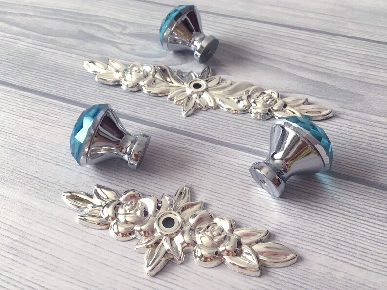 Blue Glass Knobs Dresser Knob Pull Crystal Drawer Knobs Pulls Etsy