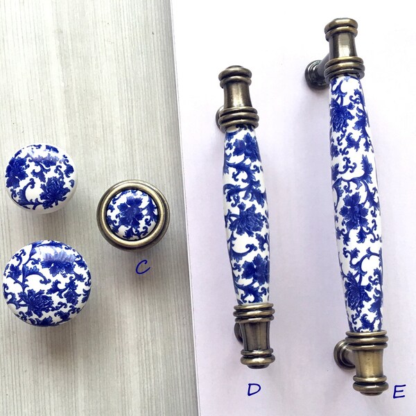 3.75" 5" Drawer Pull Handles White Blue Kitchen Cabinet Door Handles Pulls Dresser Pulls Antique Bronze Porcelain Decorative 96 128 mm