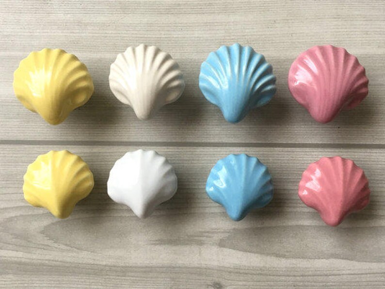Shell Knob Drawer Knobs Kids Dresser Knob Blue White Yellow Etsy