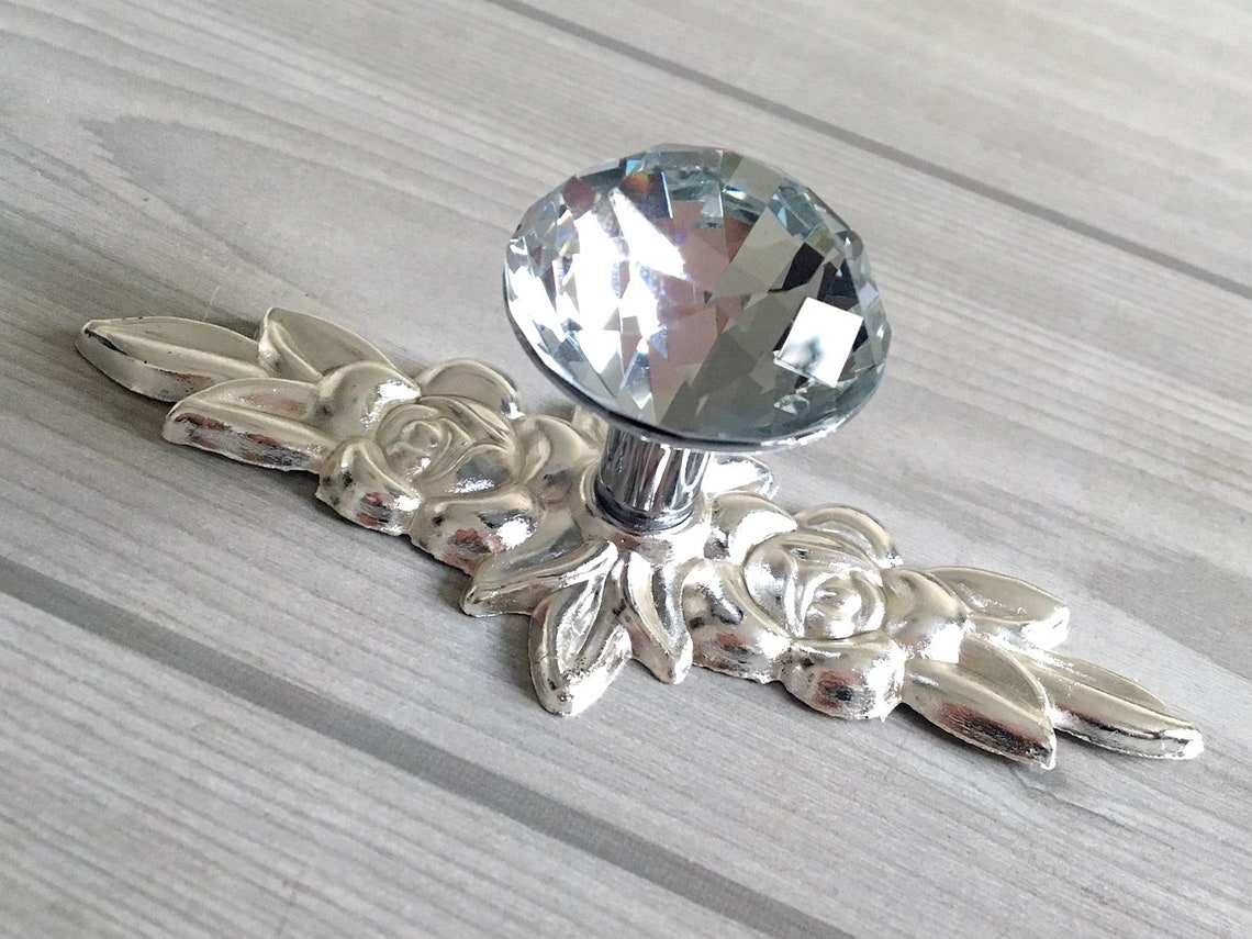 Crystal Drawer Knobs Glass Dresser Knob Pulls Handle Silver Etsy