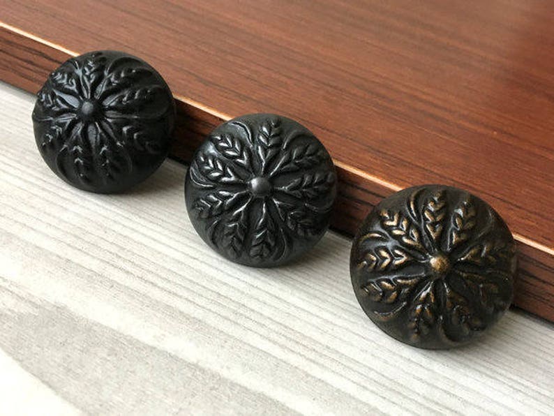Rustic Dresser Knobs Antique Black Dark Brass Drawer Pulls Etsy