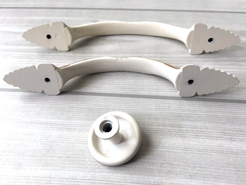 3.75 5 Shabby Chic Drawer Pull Handles Dresser Pulls Handles Creamy White Gold Lynns Hardware Kitchen Cabinet Door Handle Pull 96 128 mm image 9