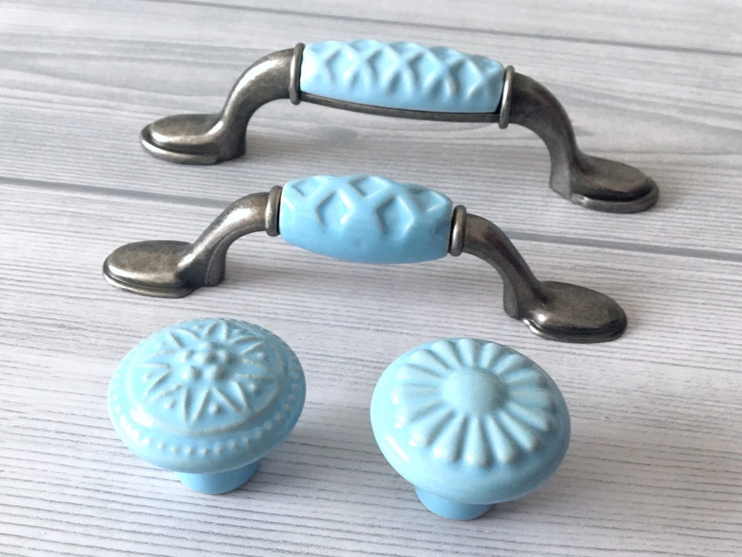 3 3.75 Blue Dresser Knobs Pull Handle Drawer Knob Etsy