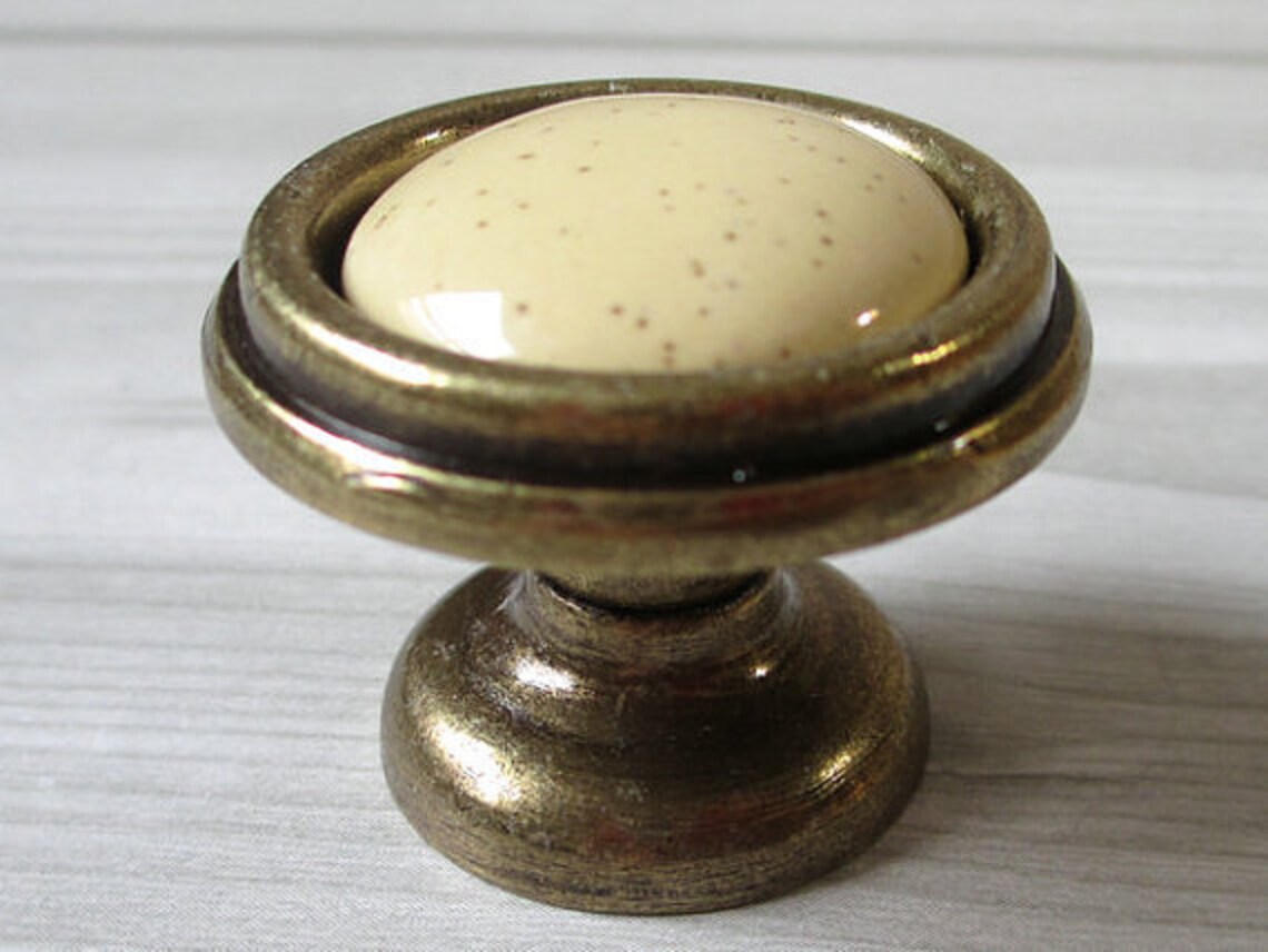Dresser Drawer Knobs Pulls Handles Brass Ceramic Cream White / Etsy