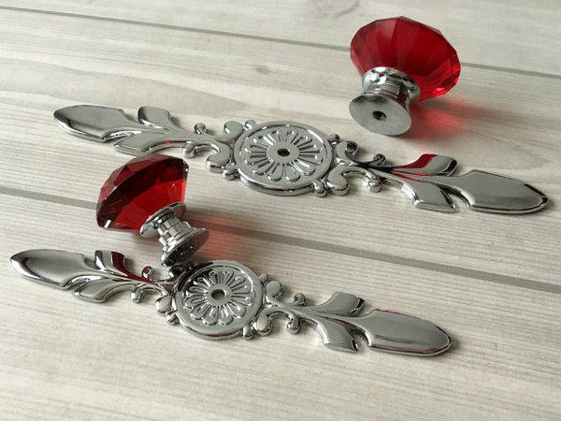 Red Glass Knobs Dresser Knob Pull Crystal Drawer Knobs Pulls Etsy