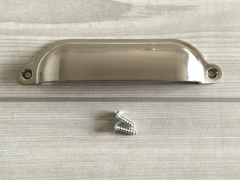 3.5 3.75 4.75 Cup Drawer Pull Bin Brushed Nickel Dresser Pulls Knobs Handle Shell Cabinet Knob Pulls Door Lynns Hardware 4 34 89 96 120