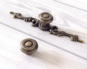 Rustic Dresser Drawer Knobs Pulls Backplate Antique Bronze French Cabinet Pull Knob Ornate Cottage Chic Back Plate Plates Lynns Hardware 125