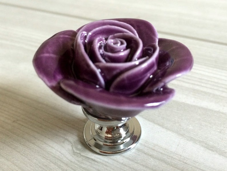 Purple Rose Flower Door Knobs Floral Dresser Knobs Etsy