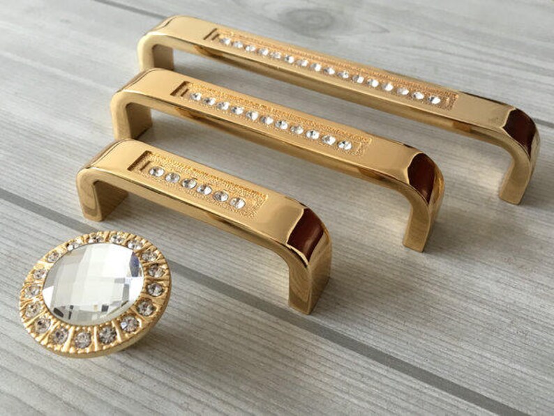 2.5 3.75 5 Gold Crystal Handle Dresser Pull Etsy