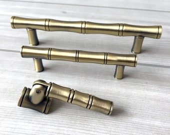 2.5" 3.75" Bamboo Drawer Pulls Handles Drop Dresser Knobs Bronze Kitchen Cabinet Door Handle Pull Knob Lynns Hardware Solid 2 1/2" 64 96 mm