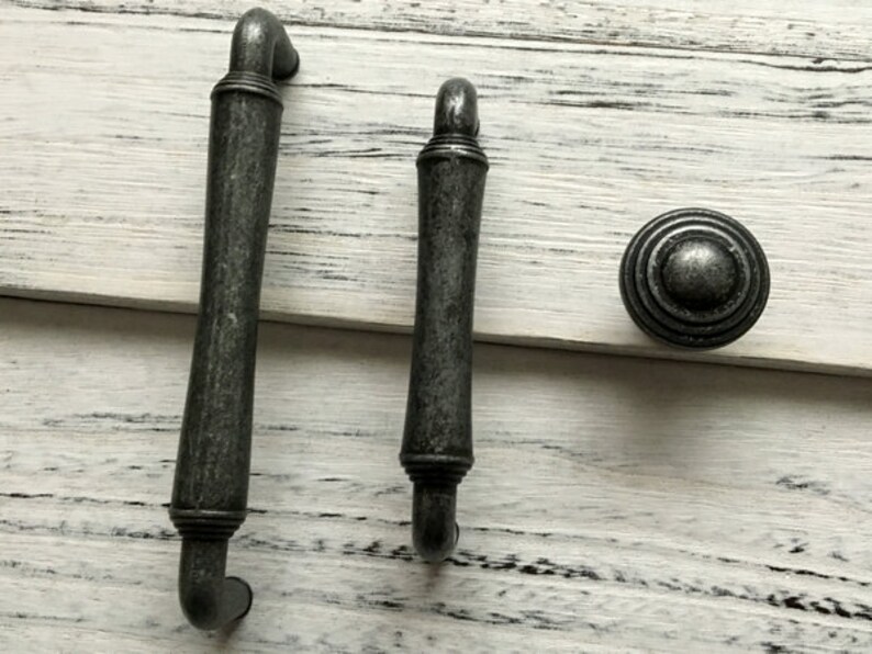 3.75 5 Drawer Knobs Pull Handles Dresser Knob Pulls Handle Antique Black Silver Pewter Rustic Kitchen Cabinet Door Handle Pull 96 128 mm