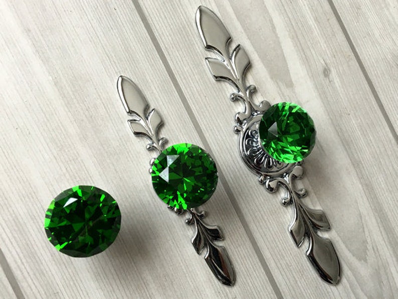 Green Crystal Drawer Knobs Door Pulls Handles Glass Dresser Knob Kitchen Cabinet Plate Plates Handle Pull Bling Lynns Hardware