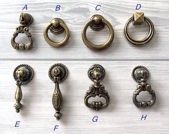 Vintage Style Drawer Knob Drop Ring Pendant Dresser Pull Drawer Knobs Pulls Handles Antique Bronze Rustic Cabinet Knobs Retro Lynns Hardware