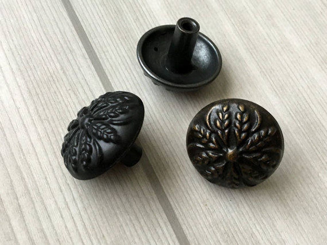Rustic Dresser Knobs Antique Black Dark Brass Drawer Pulls Etsy