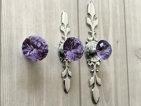 Purple Drawer Knobs Pulls Handles Glass Crystal Knob Dresser Etsy