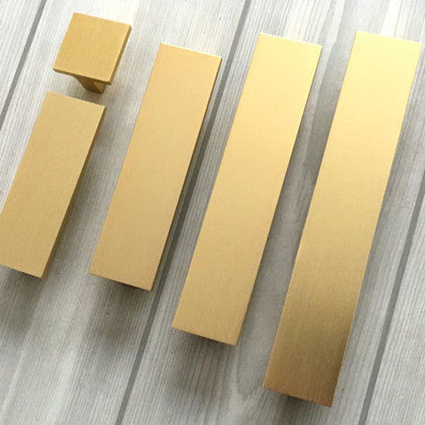 0.6" 2.5" 3.75" 5" 6.3" Cabinet Handle Dresser Drawer Pull Kitchen Door Handles Brushed Gold Rectangular 16 64 96 128 160 mm Lynns Hardware