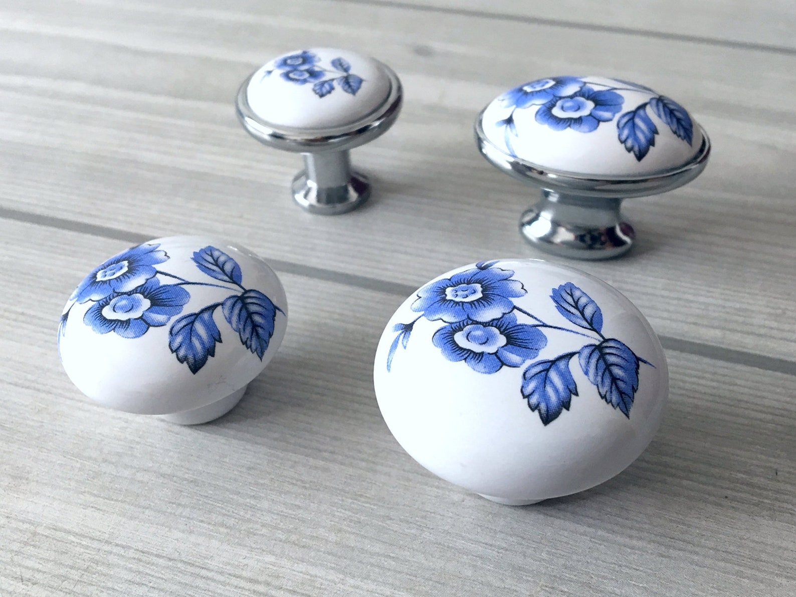 Blue Flower Knobs Drawer Pull Knob Handles Door Pulls Etsy