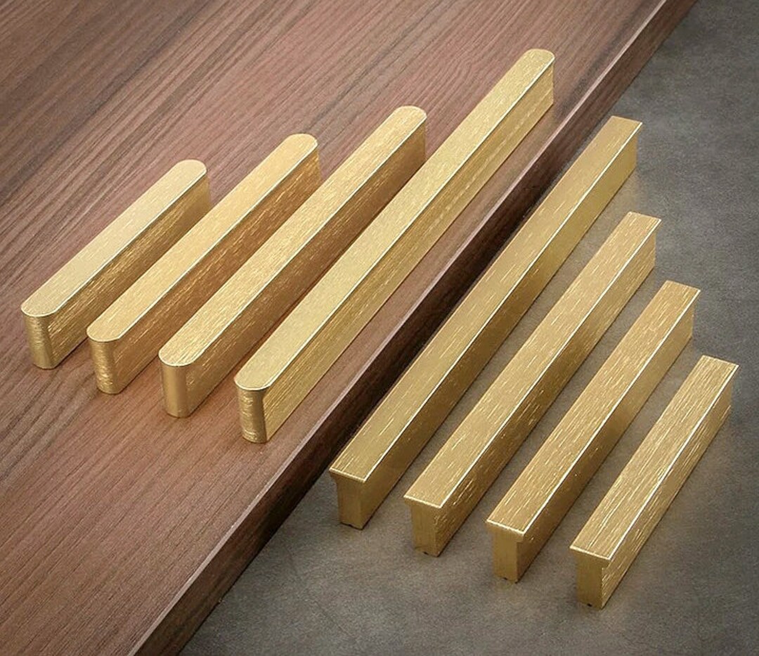 Mid Century Pulls Brushed Gold Brass Handle Pulls Dresser Drawer Pull Kitchen Handles