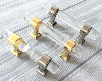 2 1/4" 2 1/2" 2 3/4" 3" Acrylic Cabinet Pulls Glass Look Lucite Drawer Pull Dresser Handles Brass Gold Silver Black 2.25 2.5" 2.75" 64 70 76