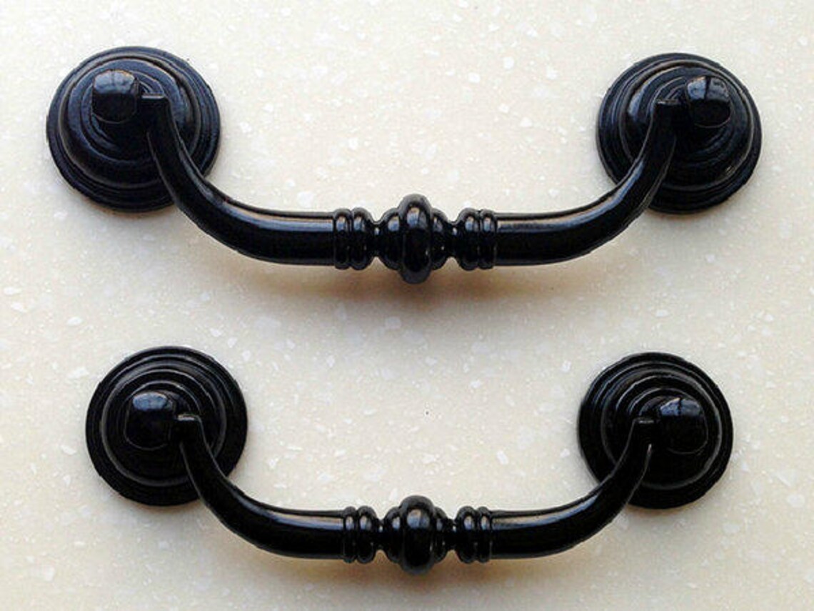 3.5 4.25 Black Drop Handles Bail Drawer Pull Etsy