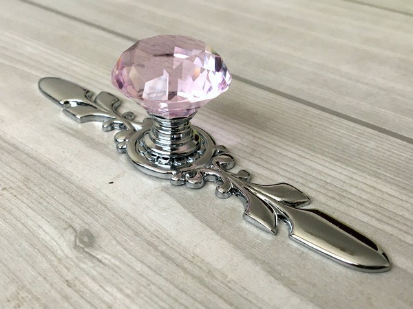 Pink Glass Dresser Knob Pull Crystal Drawer Knobs Pulls