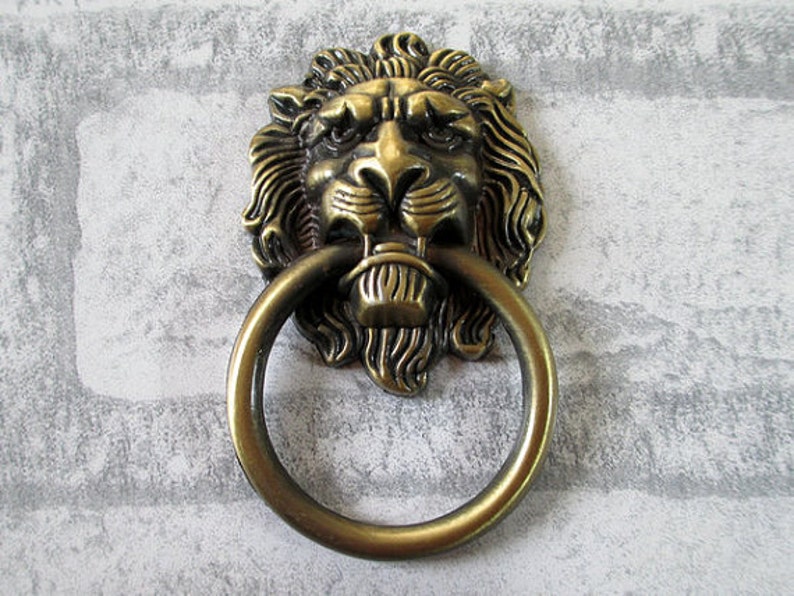 Large Lion Drawer Pull Knobs Handles Dresser Drop Pulls Rings Etsy