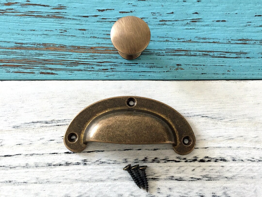 Brass Cup Drawer Pull Handle Antique Bronze Vintage Style Etsy