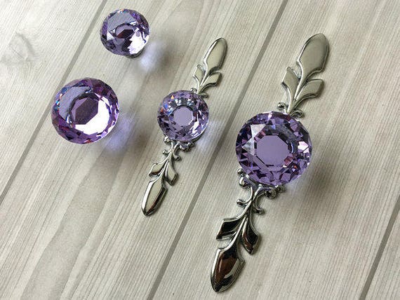 Purple Glass Dresser Knob Crystal Drawer Knobs Pulls Handle Etsy