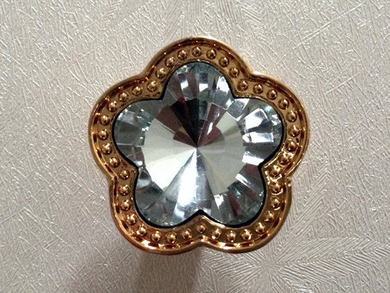 Floral Crystal Knob Rhinestone Glass Knobs Dresser Knob Drawer Knobs Pulls Handles Flower Cabinet Door Knobs Pull Handle Gold Silver Bling