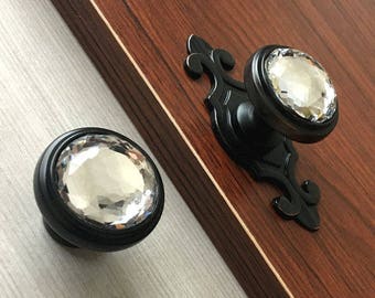 LOT of 4 Jet Black Crystal Knob Pulls with Oil Rubbed Bronze with Flush-Fit Screws Our Original Premium Depression Type Crystal Glass Cabinet Knobs Now with Flush FIT CONNECTORS LOT of 4 Jet Black Crystal Knob Pulls with Oil Rubbed Bronze with Flush-Fit Screws Our Original Premium Depression Type Crystal Glass Cabinet Knobs Now with Flush FIT CONNECTORS
