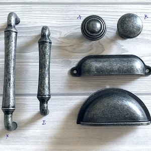 Antique Black Silver Pewter Cabinet Handles Pulls Kitchen Drawer Knobs Pull Handle Dresser Knob Pulls Handle Lynns Hardware 76 96 128 mm