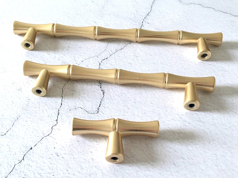 3.75 5 Gold Bamboo Drawer Pull Dresser Pulls Handles Satin Gold Bamboo Knob Cabinet Knobs Handle Pull Handles 96 128 mm Lynns Hardware image 7