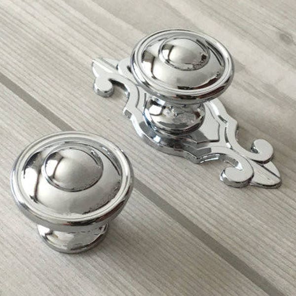 Silver Knob Drawer Knobs Dresser Knob Pulls Handles Kitchen Cabinet Door Knobs Modern  Pull Handle Back Plate Polished Chrome Lynns Hardware