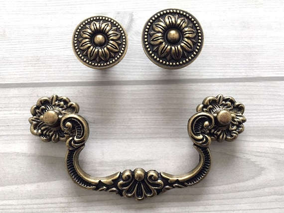 4 Vintage Style Drop Bail Drawer Pull Knob Dresser Pulls Handles