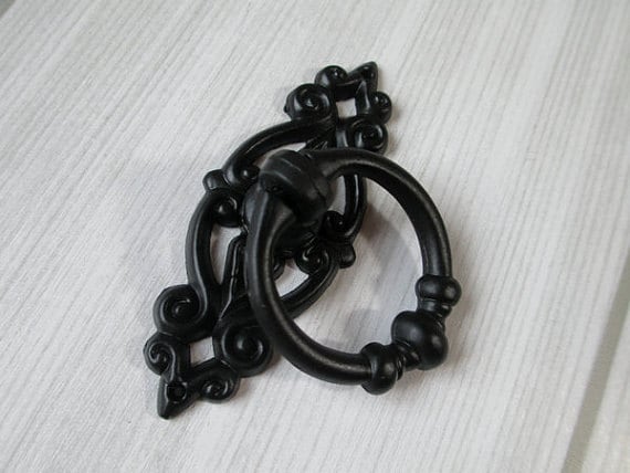 Black Shabby Chic Dresser Drawer Pulls Knobs Handles Drop Ring Etsy