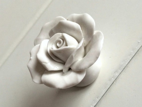 White Flower Drawer Knobs Rose Dresser Knobs Pulls Handles Etsy