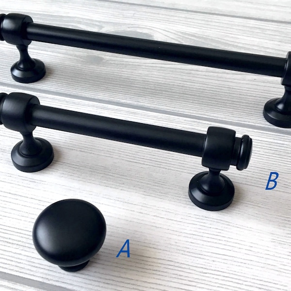 3.5" 6" Black Cabinet Pull Handle Drawer Knob Pulls Retro Dresser Knobs Handles Matte Black Kitchen Door Handles Lynns Hardware Solid 3 1/2"