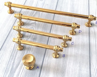 Brasss Gold Polished Cabinet Pull Handle Knob Drawer Knobs Pulls Handles Dresser Knob Cabinet Handle Lynns Hardware Solid 96 128 160 256 mm