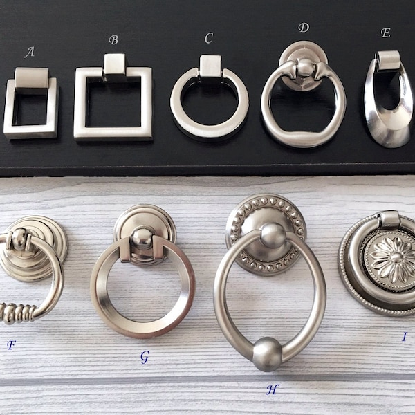 Nickel Drawer Knob Dresser Pull Drawer Pulls Handles Kitchen Cabinet Door Knobs Back Plate Drop Ring Modern Pendant Rings Lynns Hardware