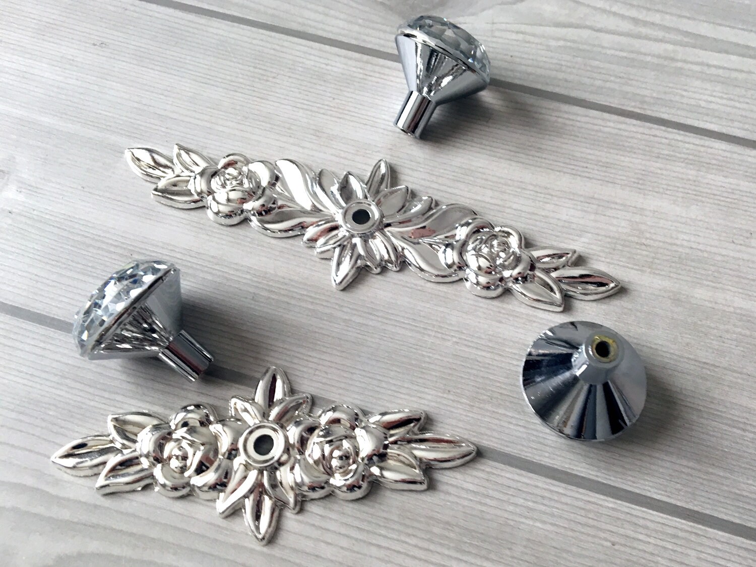 Home & Hobby Craft Supplies & Tools CLEAR GLASS ROSE Knobs Chic Vintage