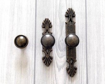 Antique Bronze Cabinet Knobs Door Knob Dresser Drawer Knobs Pulls Handles Rustic Retro Vintage Furniture Knob Pull Handle Back Plate Solid